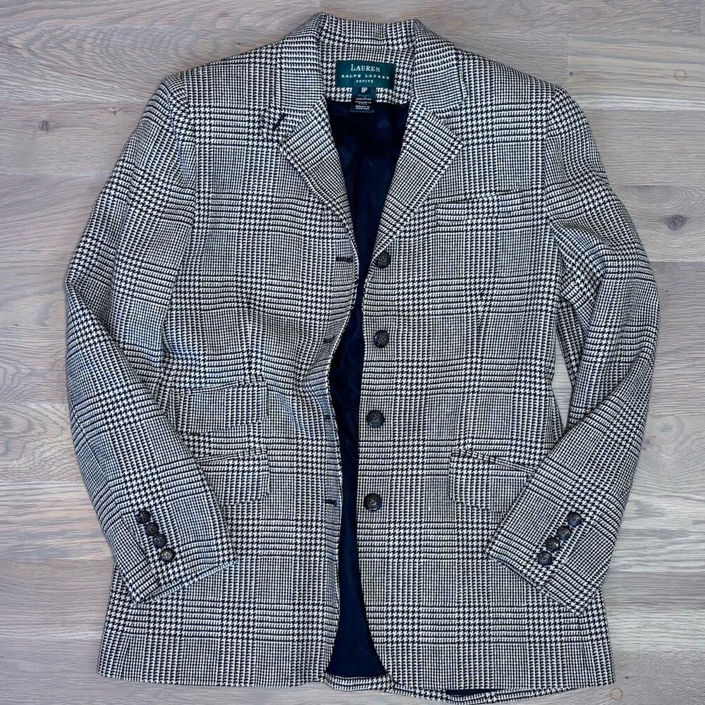 VTG 90s Lauren Ralph Lauren Equestrian Blazer Houndstooth USA Made Women 8P